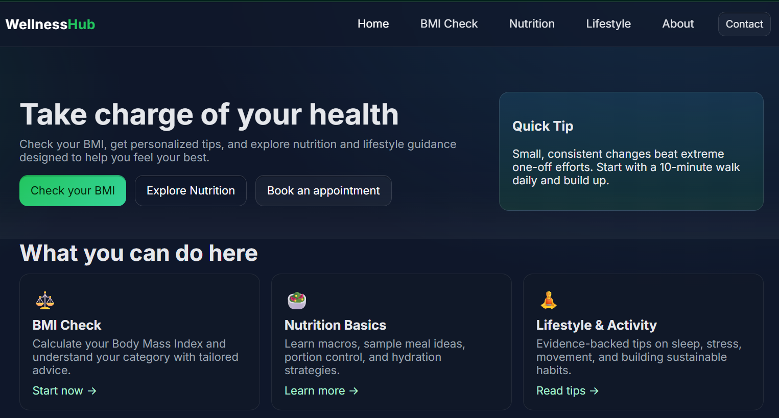 wellnessHub Project Screenshot